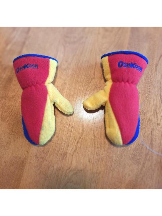 Other - Vtg OshKosh B'Gosh Fleece Youth Mittens Red/Yellow/Blue Colorblock Hook/loop